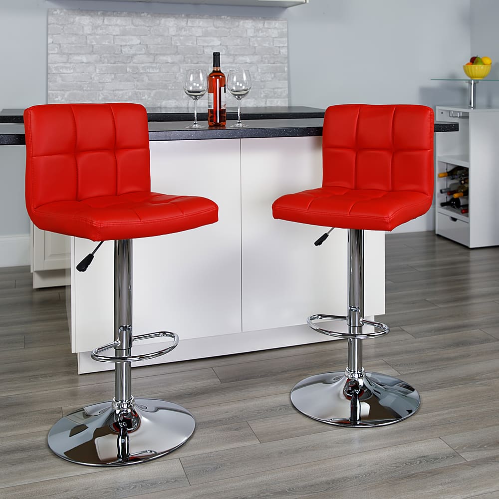 Alt View 12. Alamont Home - Contemporary Quilted Vinyl Adjustable Height Barstool (set of 2) - Red.