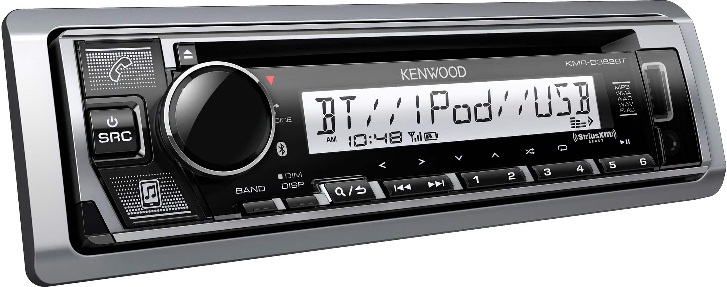 Angle. Kenwood - Bluetooth CD/Digital Media (DM) Marine Receiver and Satellite Radio-Ready with Detachable Faceplate - Silver.
