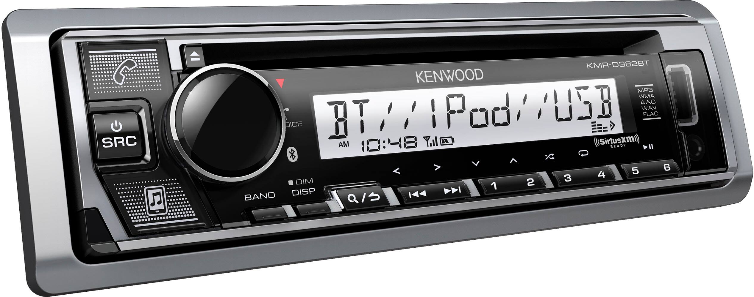 Angle. Kenwood - Bluetooth CD/Digital Media (DM) Marine Receiver and Satellite Radio-Ready with Detachable Faceplate - Silver.