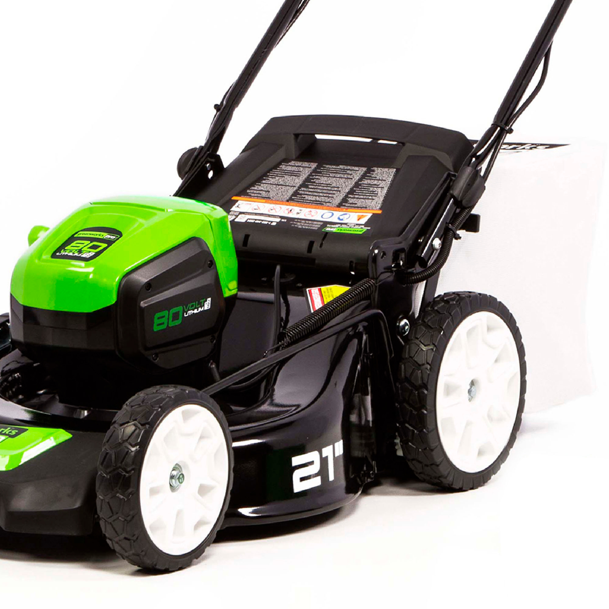 Left View: Greenworks - 80 Volt 21-Inch Self-Propelled Lawn Mower (1 x 2.0Ah and 1 x 4.0Ah battery and 1 x Charger) - Green