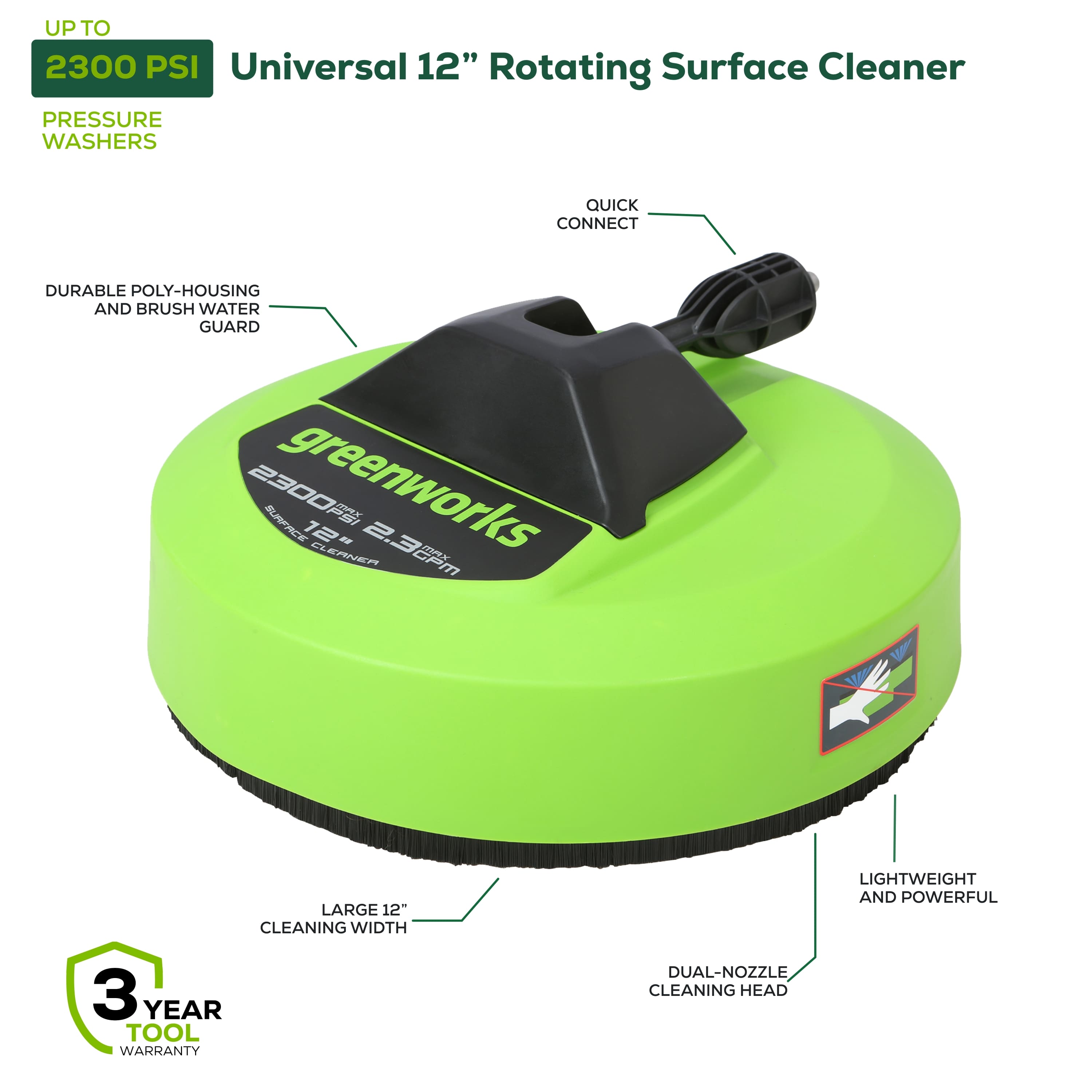 Alt View 12. Greenworks - 12" Pressure Washer Surface Cleaner Attachment - Green.