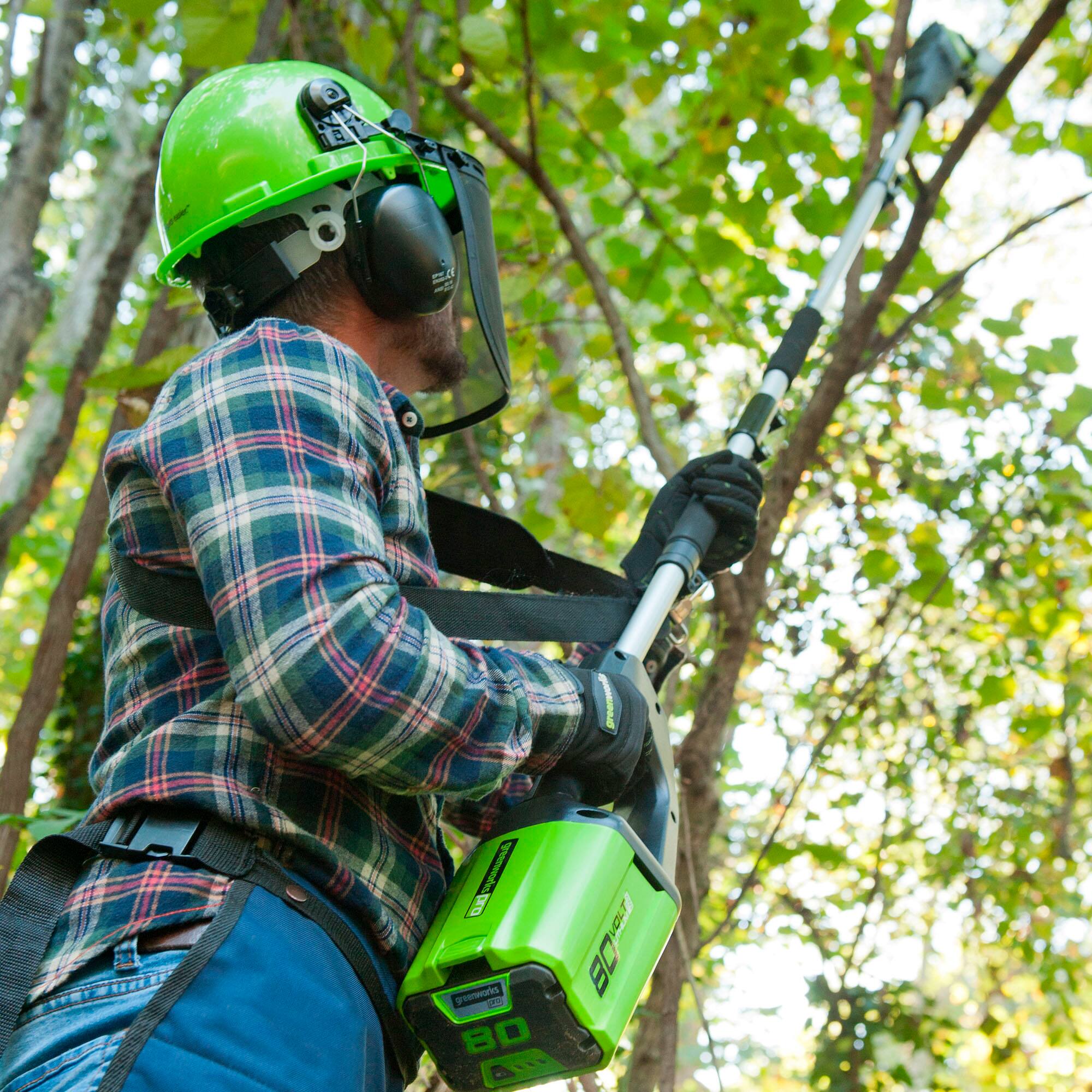 Alt View 16. Greenworks - 80-Volt 10-Inch Brushless Cordless Pole Saw with 14.5 foot reach (1 x 2Ah Battery and Charger) - Green.