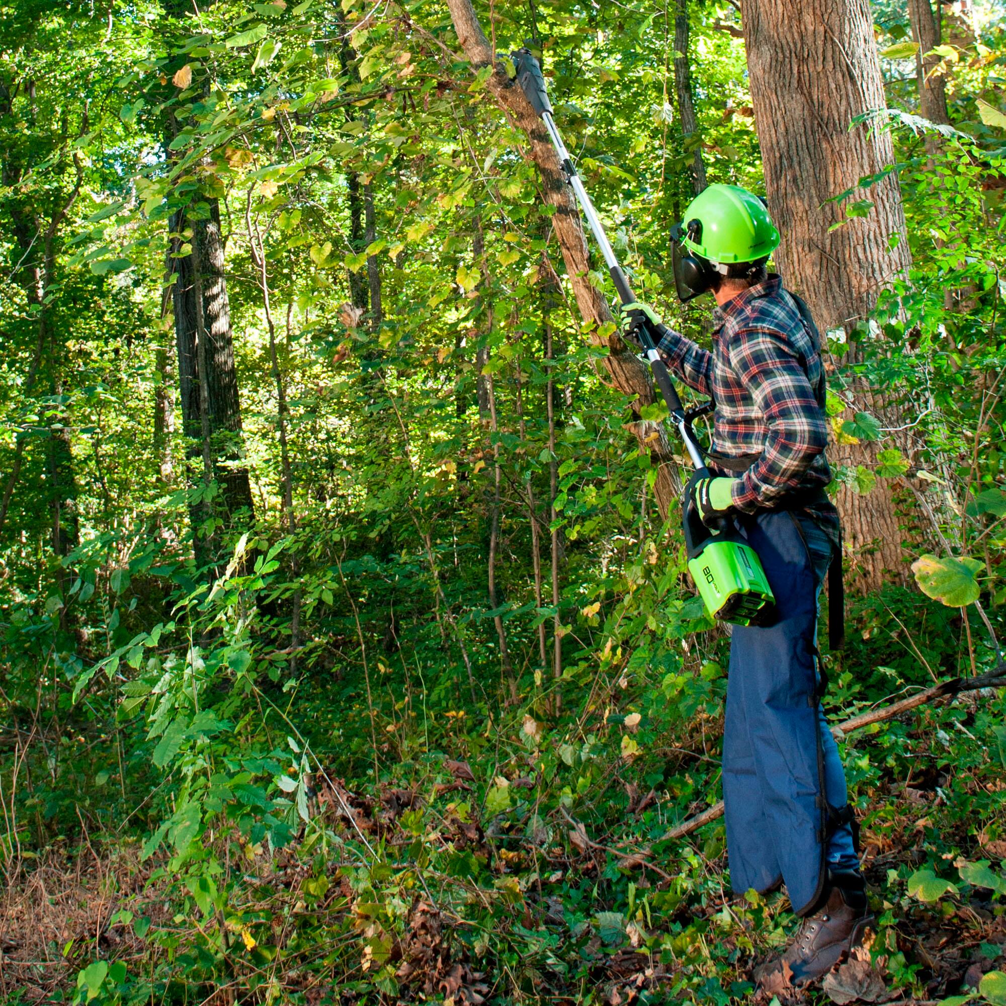 Alt View 17. Greenworks - 80-Volt 10-Inch Brushless Cordless Pole Saw with 14.5 foot reach (1 x 2Ah Battery and Charger) - Green.