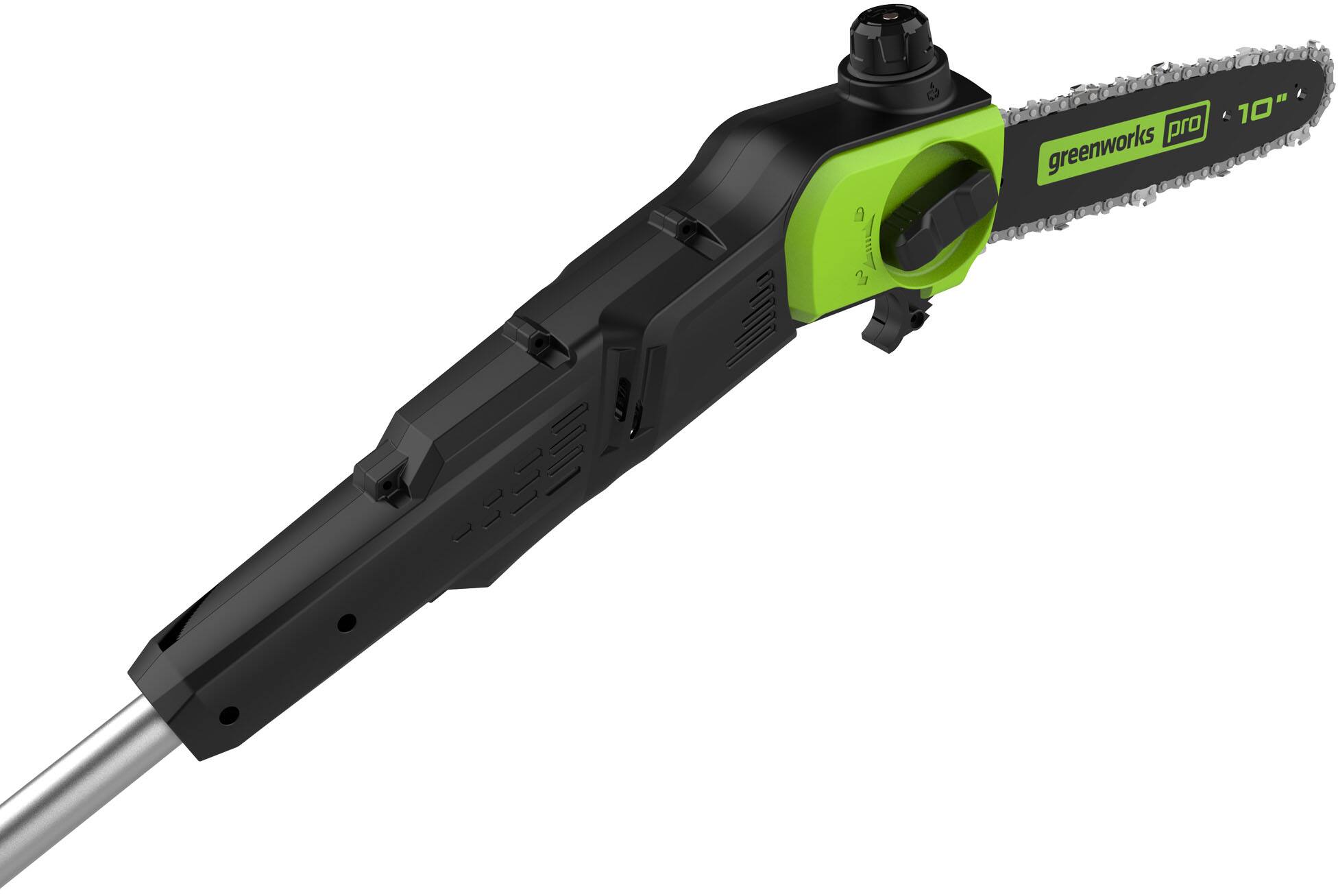 Alt View 21. Greenworks - 80-Volt 10-Inch Brushless Cordless Pole Saw with 14.5 foot reach (1 x 2Ah Battery and Charger) - Green.
