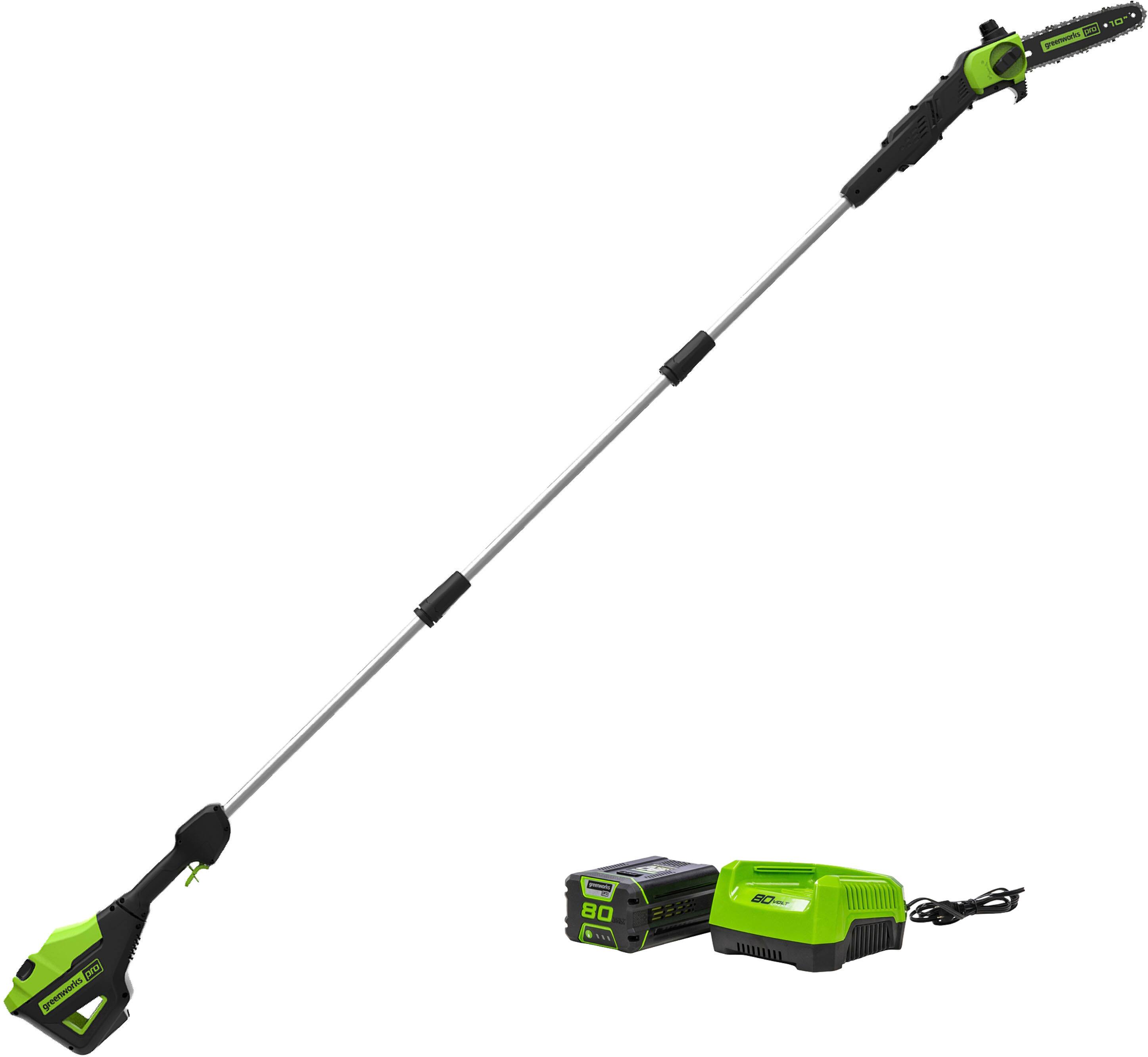 Alt View 22. Greenworks - 80-Volt 10-Inch Brushless Cordless Pole Saw with 14.5 foot reach (1 x 2Ah Battery and Charger) - Green.