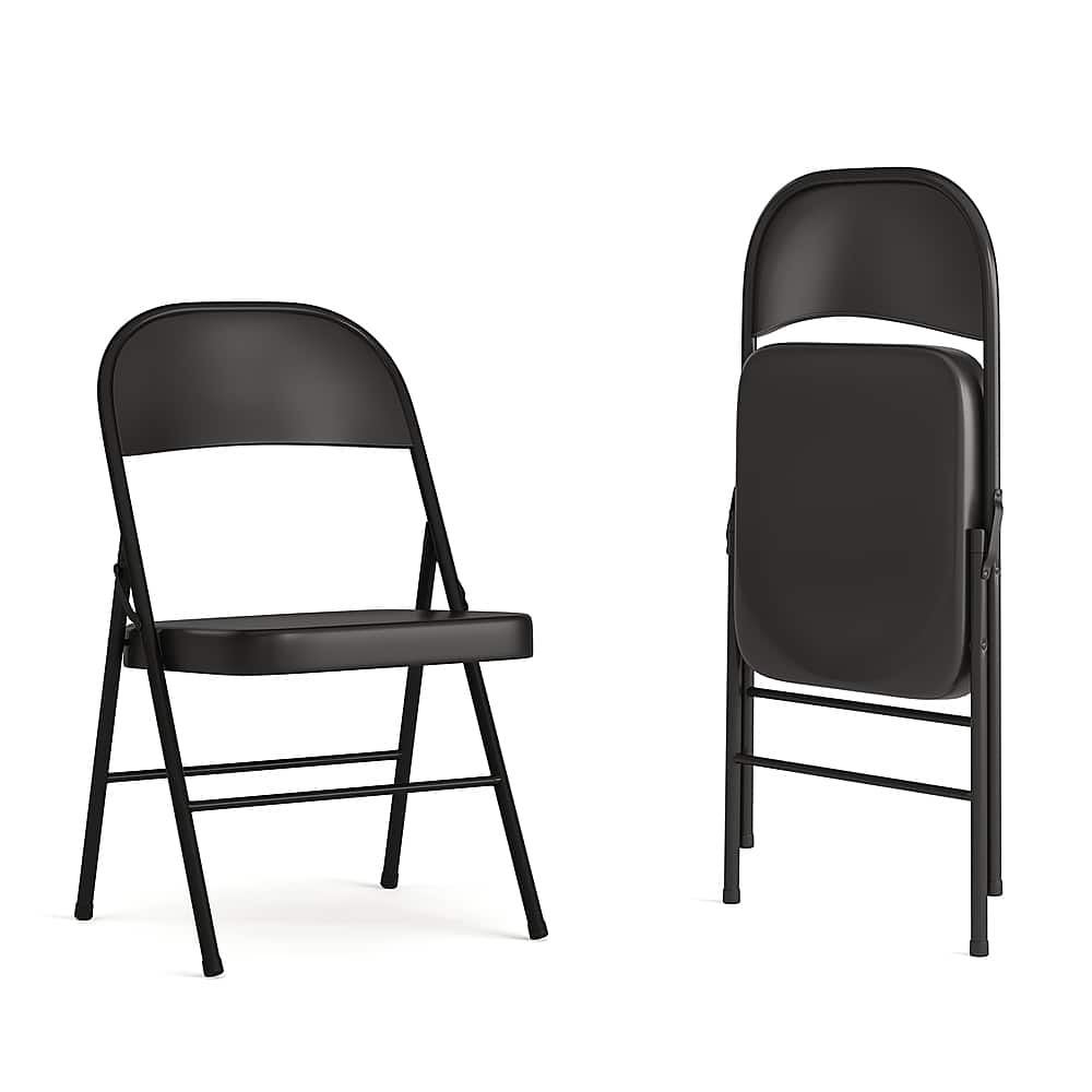 Alamont Home - Hercules Series Double Braced Metal Folding Chair (set of 2) - Black - Front_Zoom