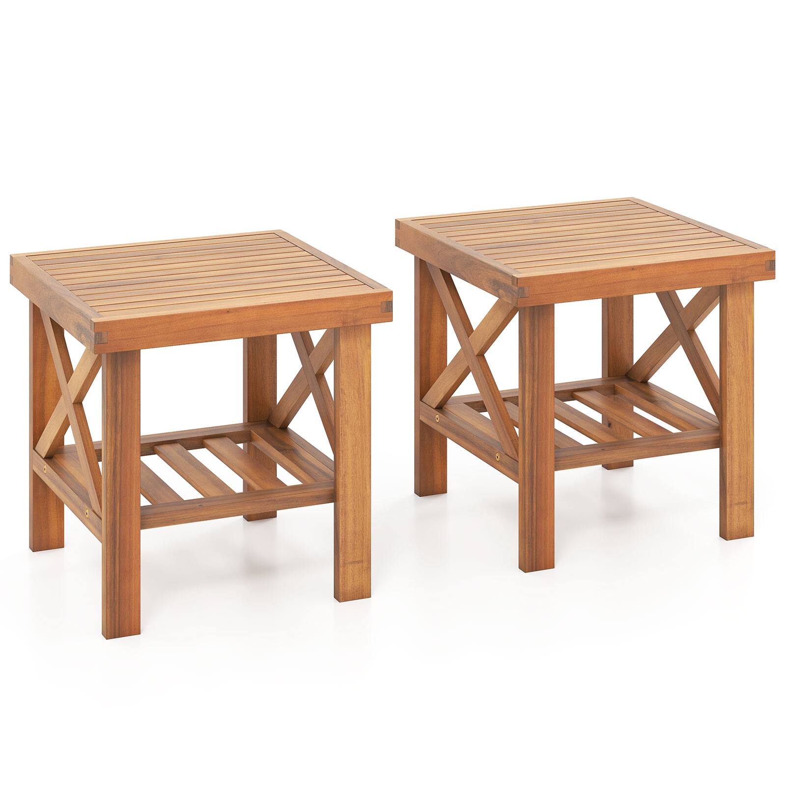Alt View 9. Gymax - Gymax 2PCS Outdoor Side Table Acacia Wood Adirondack Table w/ Storage Shelf Natural - Yellow.