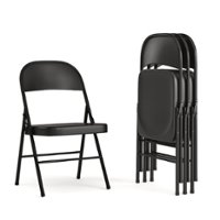 Alamont Home - Hercules Series Double Braced Metal Folding Chair (set of 4) - Black - Front_Zoom