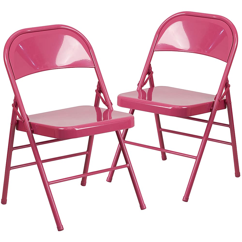 Front. Alamont Home - Hercules Colorburst Series Double Hinged Metal Folding Chair (set of 2) - Shockingly Fuchsia.