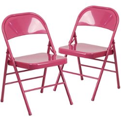 Flash Furniture - Hercules Colorburst Series Double Hinged Metal Folding Chair (set of 2) - Shockingly Fuchsia - Front_Zoom
