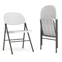 Flash Furniture - 2 Pack HERCULES Series 330 lb. Capacity Plastic Folding Chair with Charcoal Frame - Granite White - Front_Zoom
