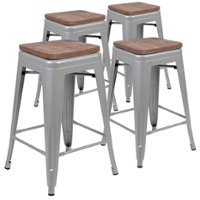 Alamont Home - Metal Frame Bar Stool with Wood Seat (set of 4) - Silver - Front_Zoom