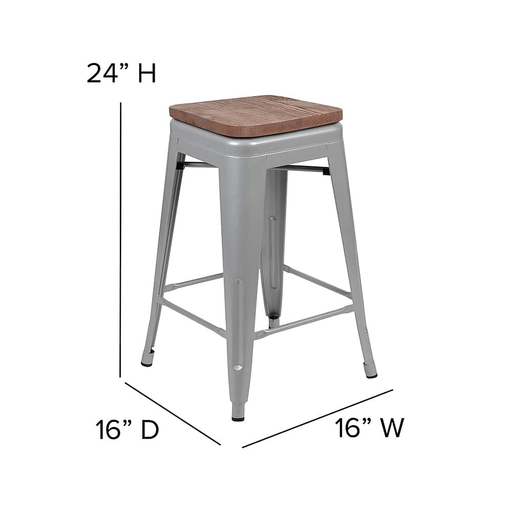 Alt View 14. Alamont Home - Metal Frame Bar Stool with Wood Seat (set of 4) - Silver.