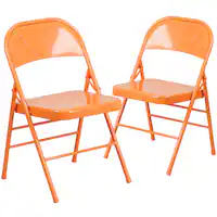 Alamont Home - Hercules Colorburst Series Double Hinged Metal Folding Chair (set of 2) - Orange Marmalade - Front_Zoom