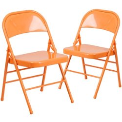 Flash Furniture - Hercules Colorburst Series Double Hinged Metal Folding Chair (set of 2) - Orange Marmalade - Front_Zoom