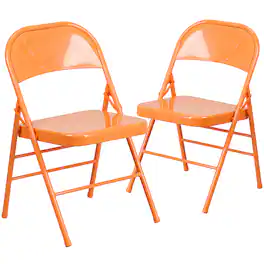 Alamont Home - Hercules Colorburst Series Double Hinged Metal Folding Chair (set of 2) - Orange Marmalade