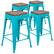 Front. Alamont Home - Metal Frame Bar Stool with Wood Seat (set of 4) - Teal.