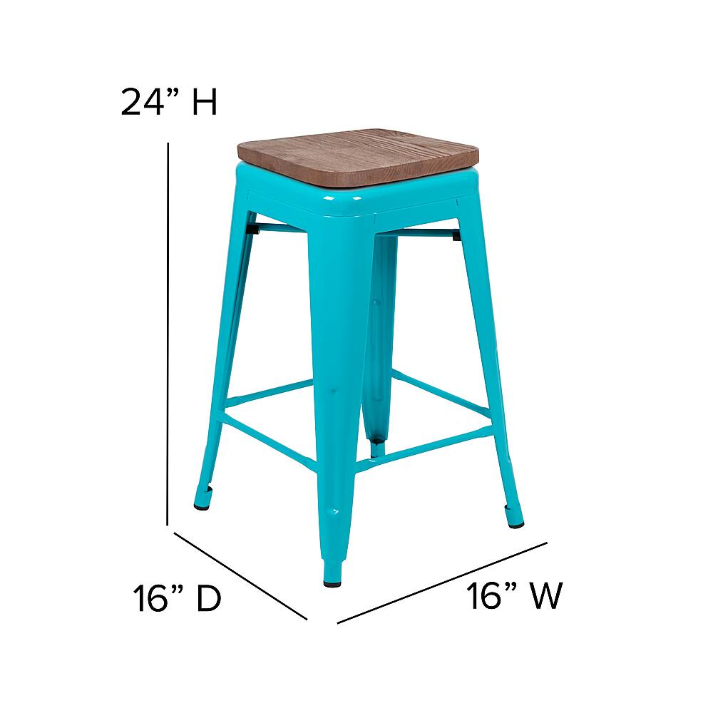 Alt View 14. Alamont Home - Metal Frame Bar Stool with Wood Seat (set of 4) - Teal.