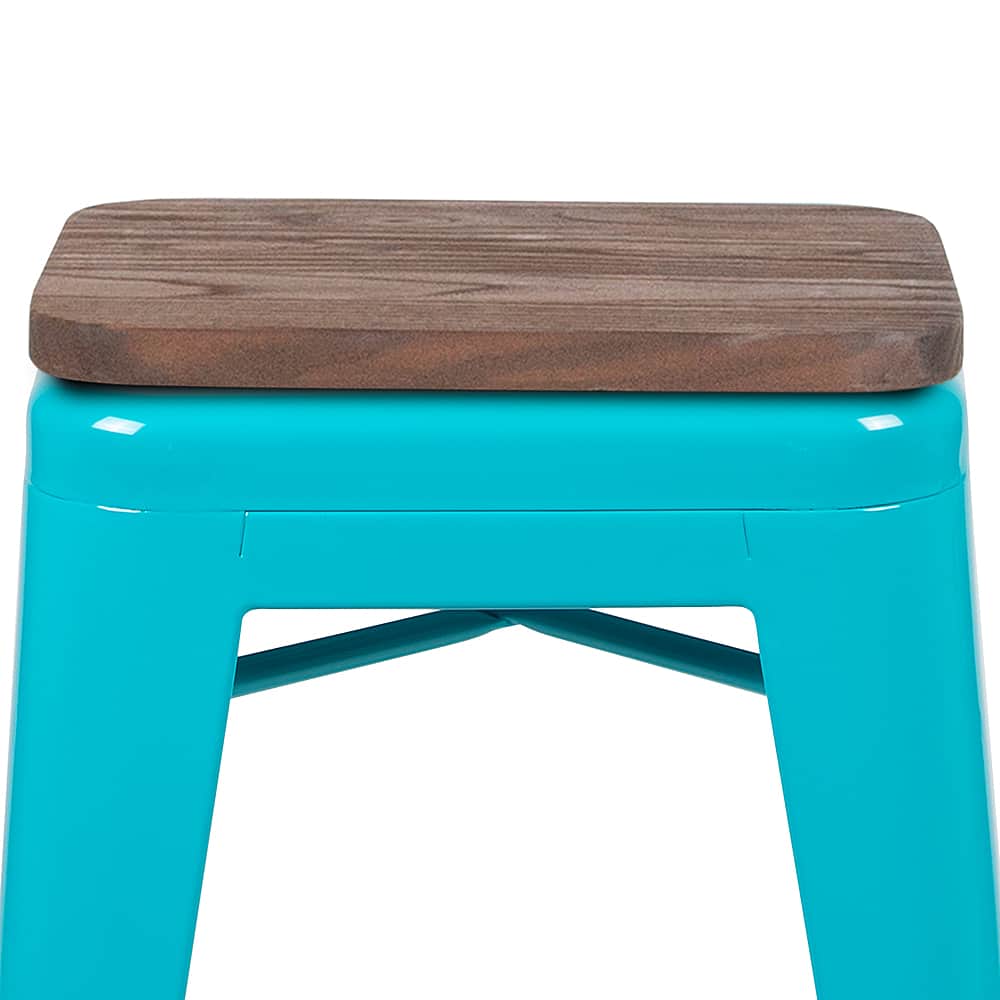 Alt View 15. Alamont Home - Metal Frame Bar Stool with Wood Seat (set of 4) - Teal.