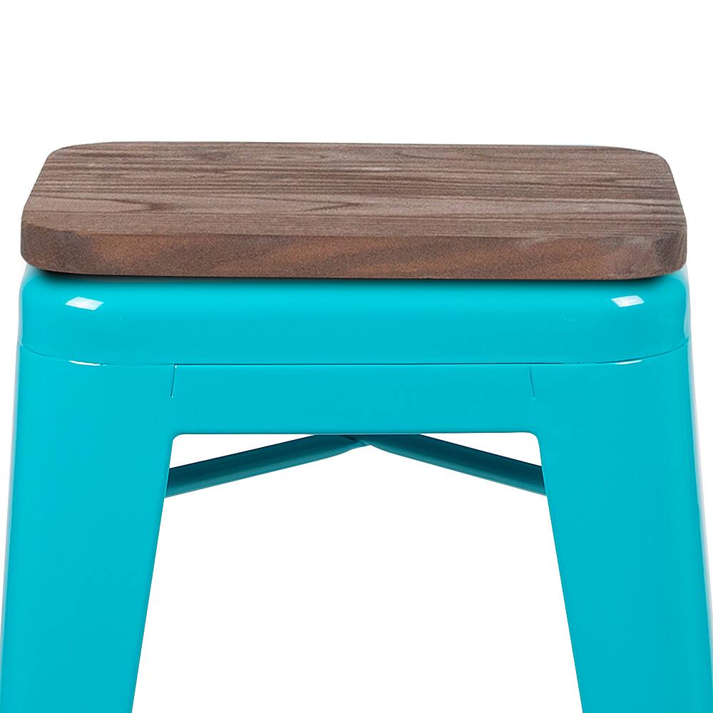 Alt View 15. Alamont Home - Metal Frame Bar Stool with Wood Seat (set of 4) - Teal.