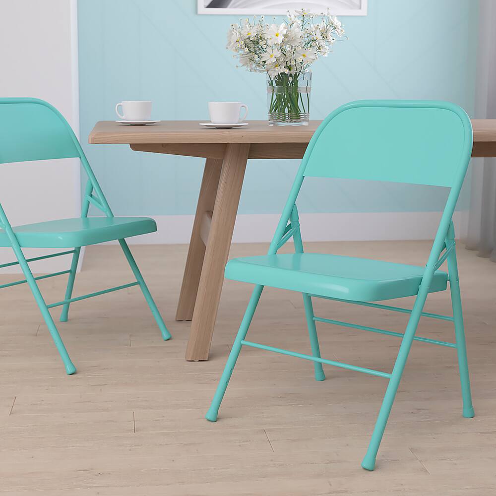 Alt View 12. Alamont Home - Hercules Metal Upholstered Folding Chair - Tantalizing Teal.