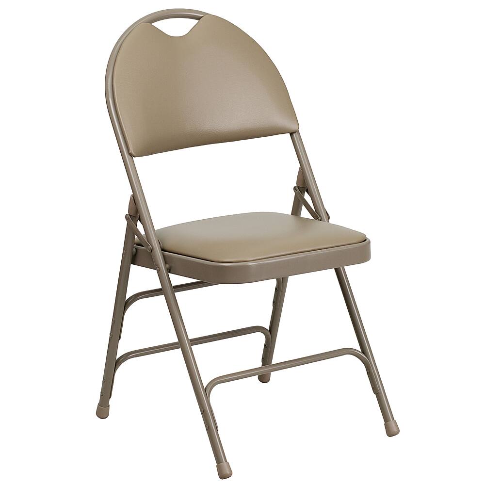 Front. Alamont Home - Hercules Vinyl Upholstered Folding Chair - Beige Vinyl/Beige Frame.