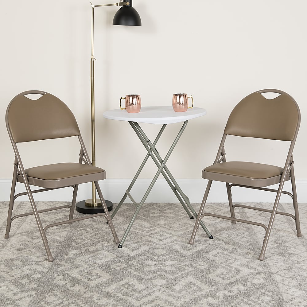Alt View 12. Alamont Home - Hercules Vinyl Upholstered Folding Chair - Beige Vinyl/Beige Frame.