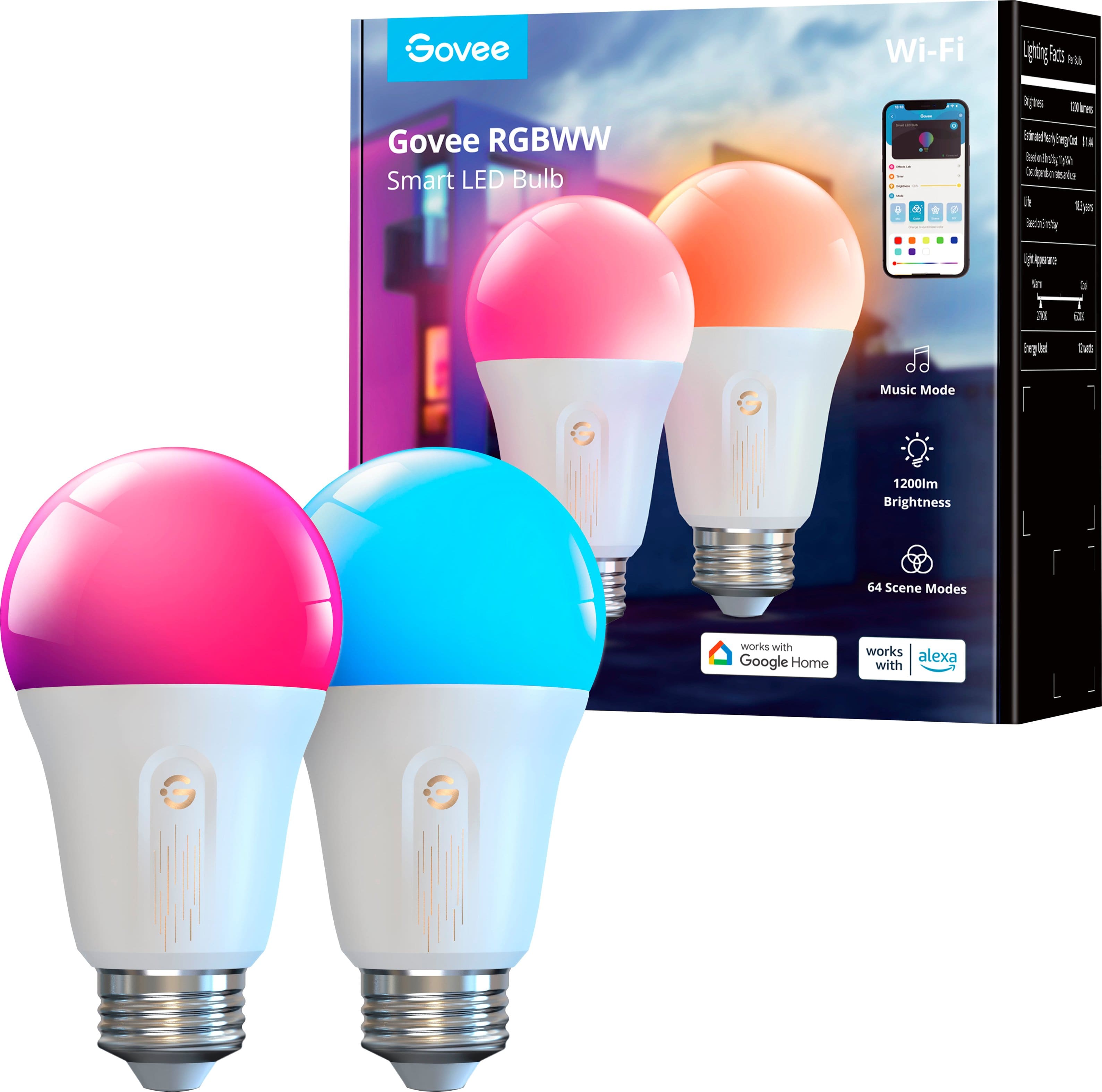 Front. Govee - Wi-Fi 1200LM RGBWW LED Bulb (2-Pack) - RGB.