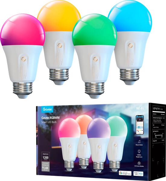Govee Wi Fi 1200LM RGBWW LED Bulb 4 Pack RGB B6009AC3 Best Buy