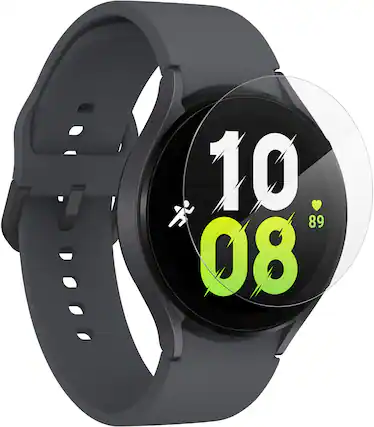 Angle. ZAGG - InvisibleShield GlassFusion+ Flexible Hybrid Screen Protector for Samsung Galaxy Watch5, Galaxy Watch6 44mm - Clear.