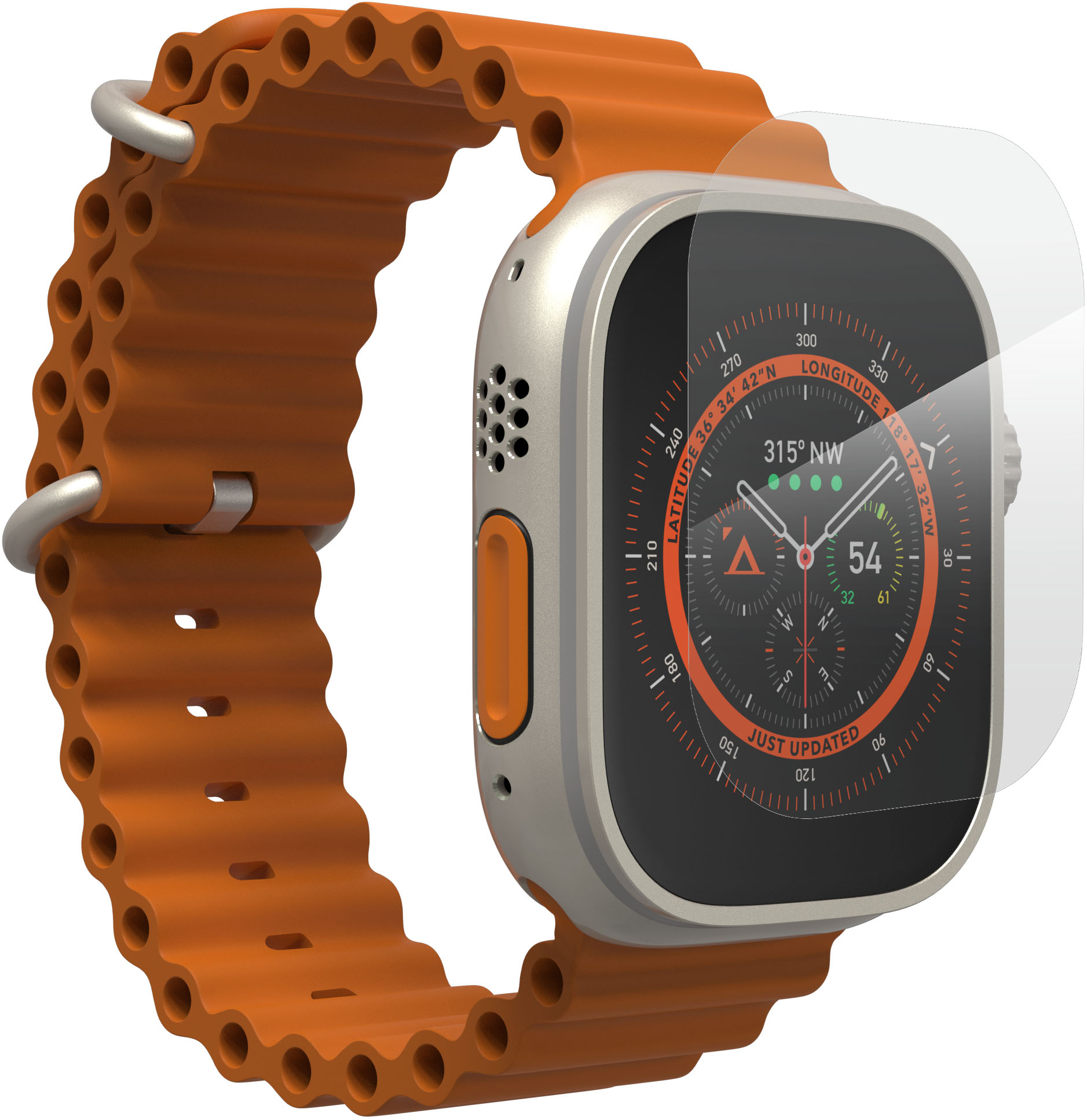Angle View: ZAGG - InvisibleShield Ultra Clear+ Advanced Scratch & Shatter Screen Protector for Apple Watch Ultra 49mm