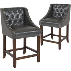 Flash Furniture - Carmel Series Transitional Walnut Counter Height Stool (set of 2) - Dark Gray LeatherSoft - Front_Zoom