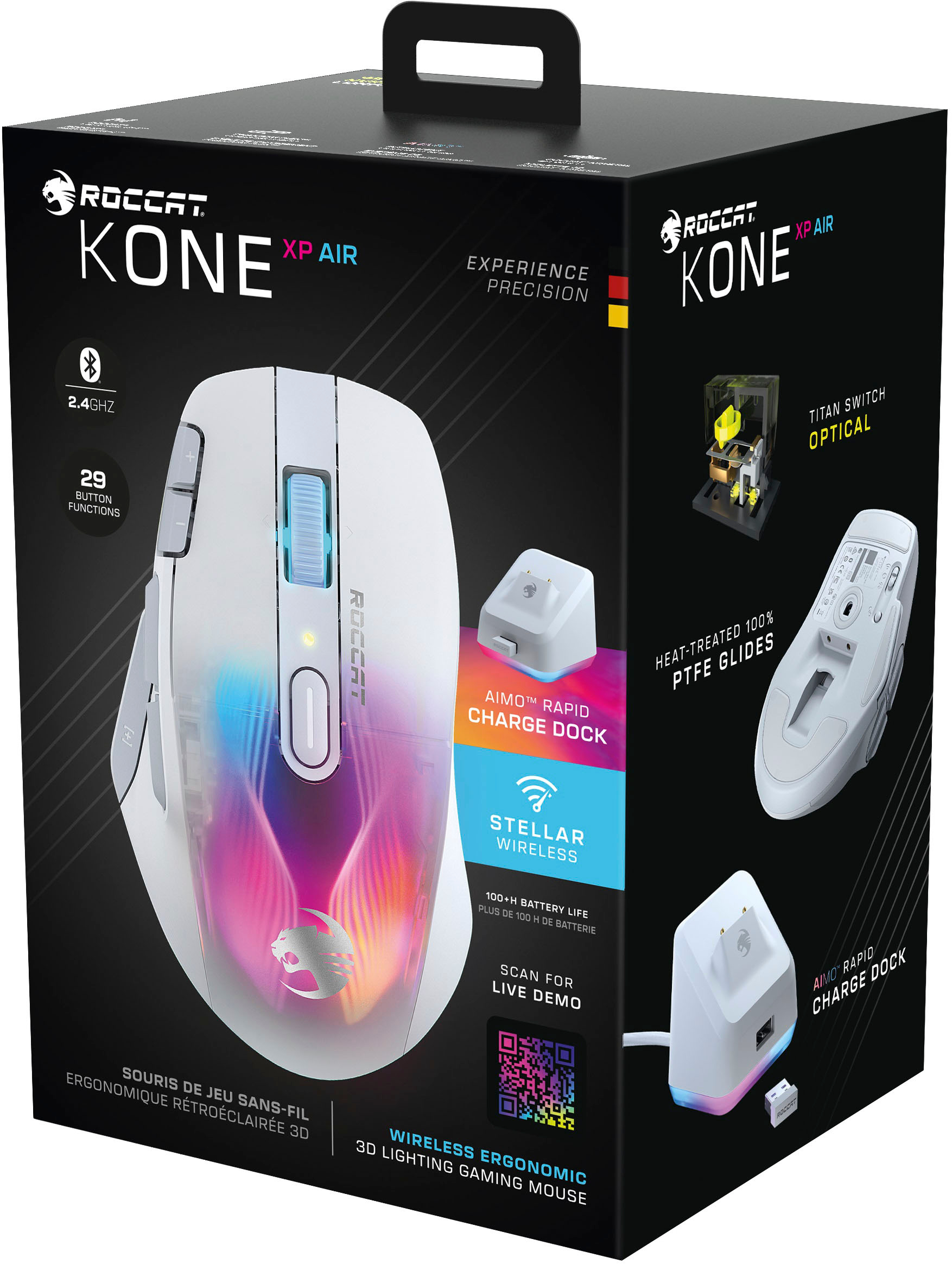 Roccat Kone XP Air Wireless Gaming Mouse with Charging Dock - Black 