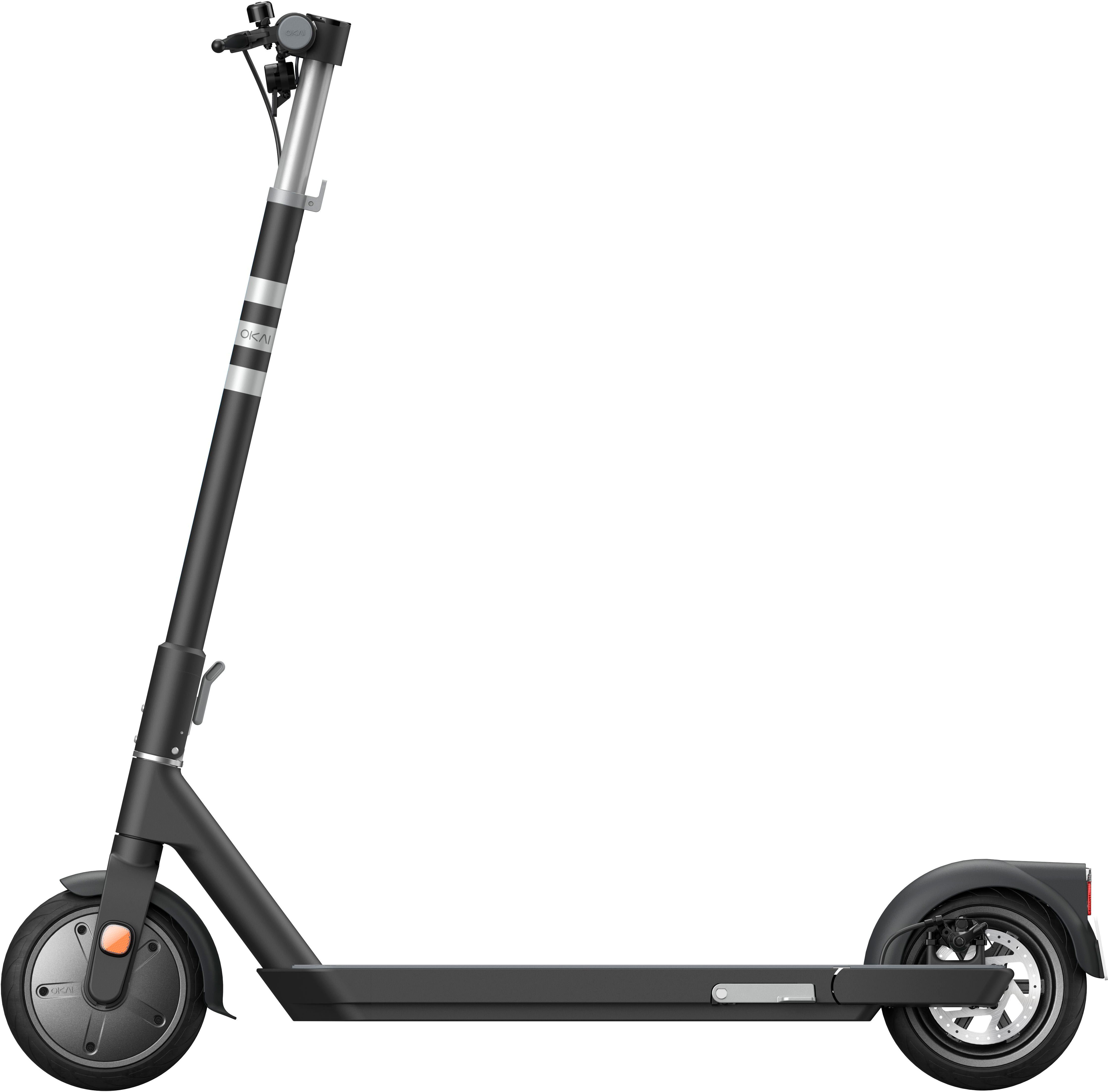 Left View: OKAI - Neon II Electric Scooter w/ 25 Miles Operating Range & 15.5 mph Max Speed - Black
