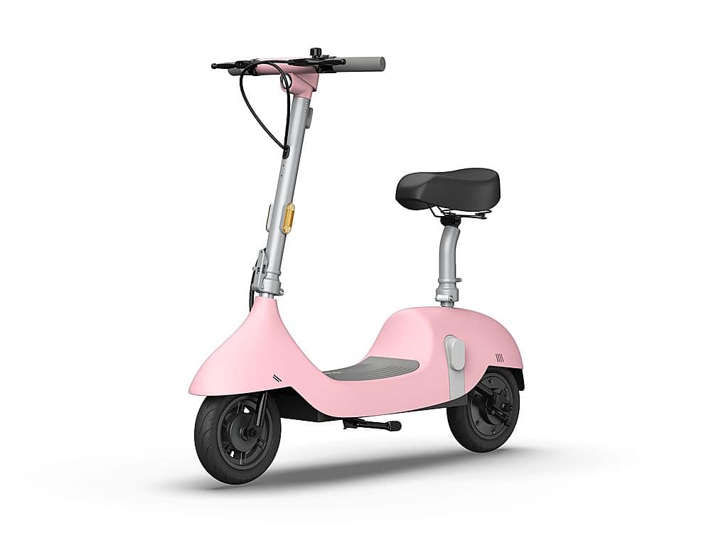 Front. OKAI - Ceetle Pro Electric Scooter with Foldable Seat w/35 Miles Operating Range & 15.5mph Max Speed - Pink.
