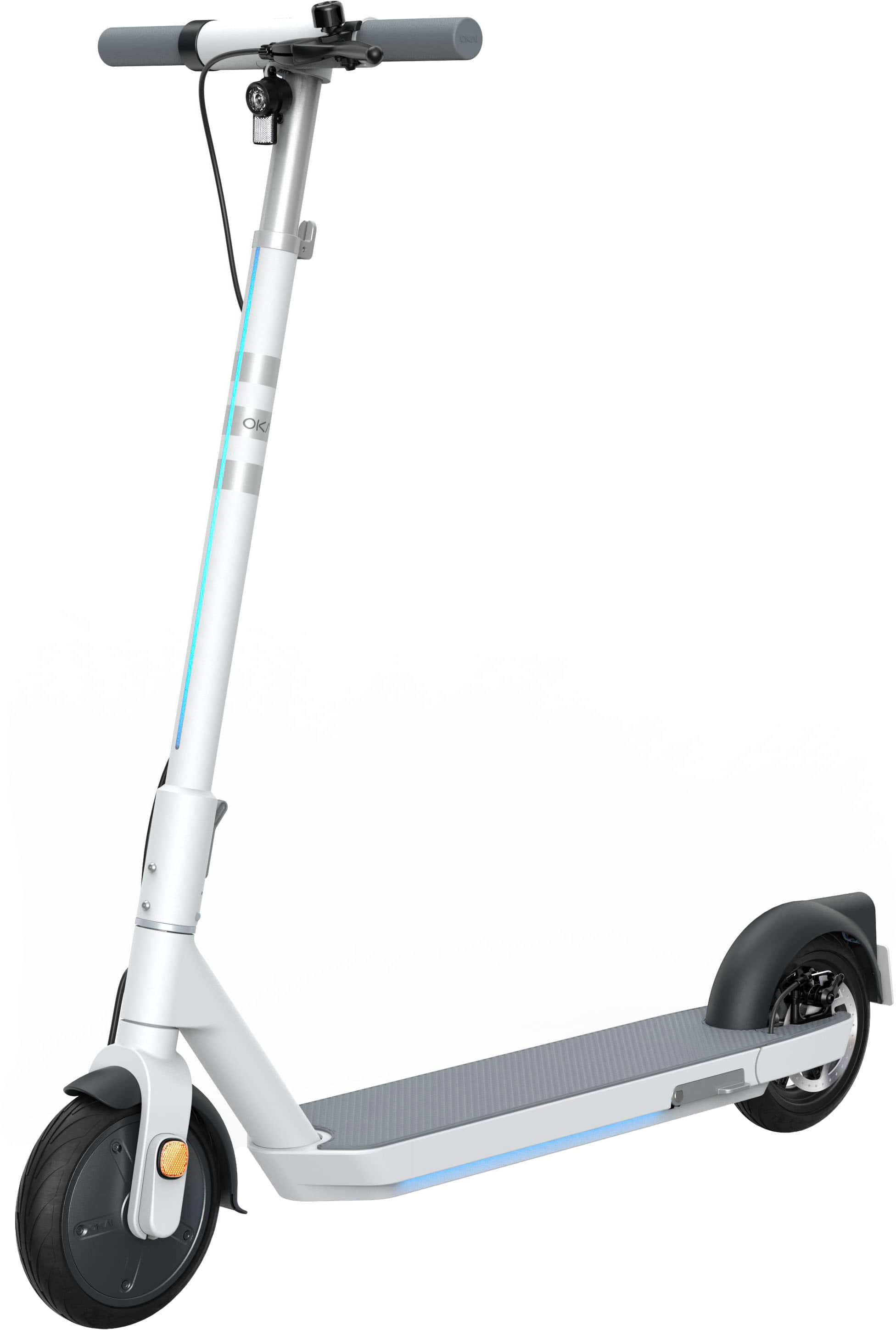 Front. OKAI - Neon II Electric Scooter w/ 25 Miles Operating Range & 15.5 mph Max Speed - White.