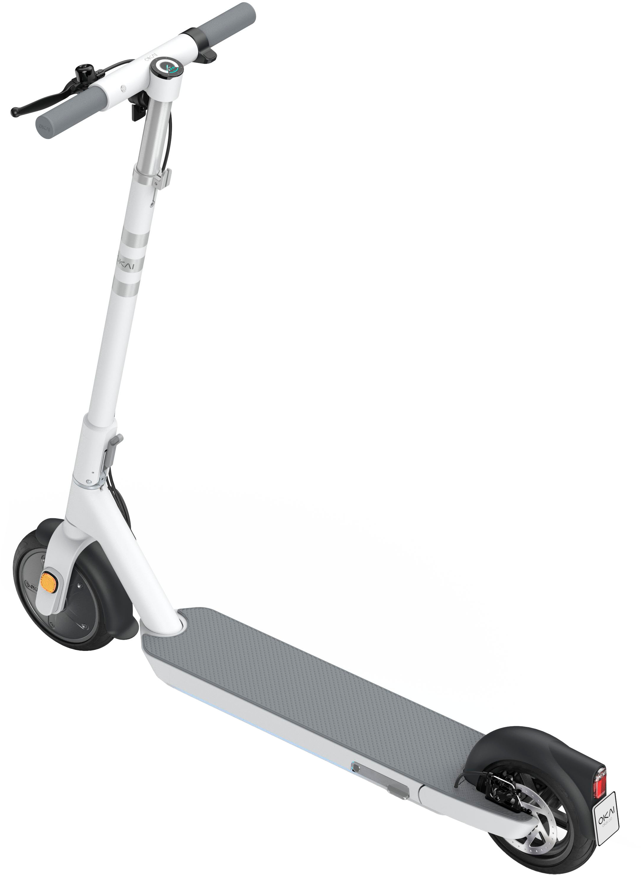Left View: OKAI - Neon II Electric Scooter w/ 25 Miles Operating Range & 15.5 mph Max Speed - White