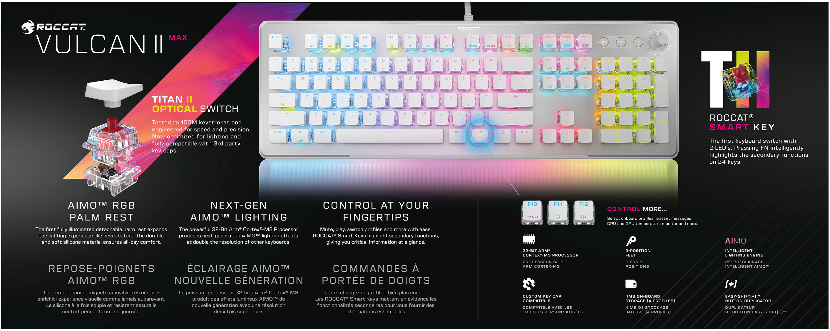  ROCCAT Vulcan II Max – Optical-Mechanical PC Gaming Keyboard  with Customizable RGB Illuminated Keys and Palm Rest, Titan II Smooth  Linear Switches, Aluminum Plate, 100M Keystroke Durability – White :  Electronics
