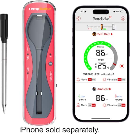 ThermoPro TempSpike Bluetooth Smart Food Meat Thermometer Red Black TempSpike Best Buy