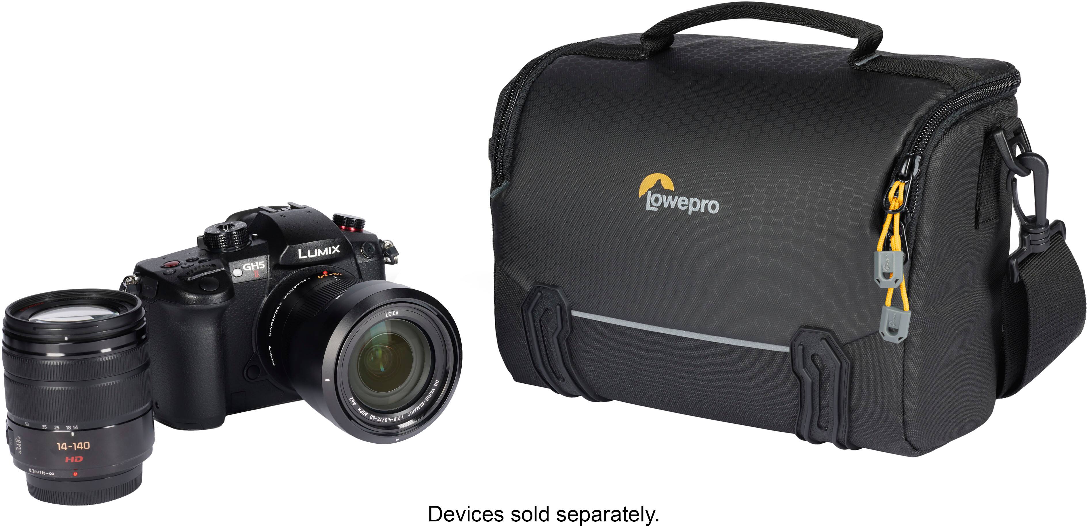 The text on the image reads: "EF Lowepro 1 - D 1854 P 14-140 HD 1/18- B adddne LUMIX GH5 nthngt LEICA PEs P.. I a62 vAma M  | 0-2/2-2 Devices sold separately."