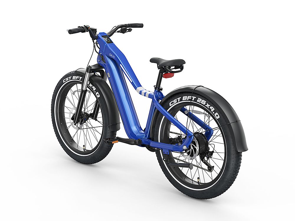 Left View: OKAI - Ranger Electric Bike w/45 Miles Max Operating Range and 28 mph Max Speed - Mariner Blue