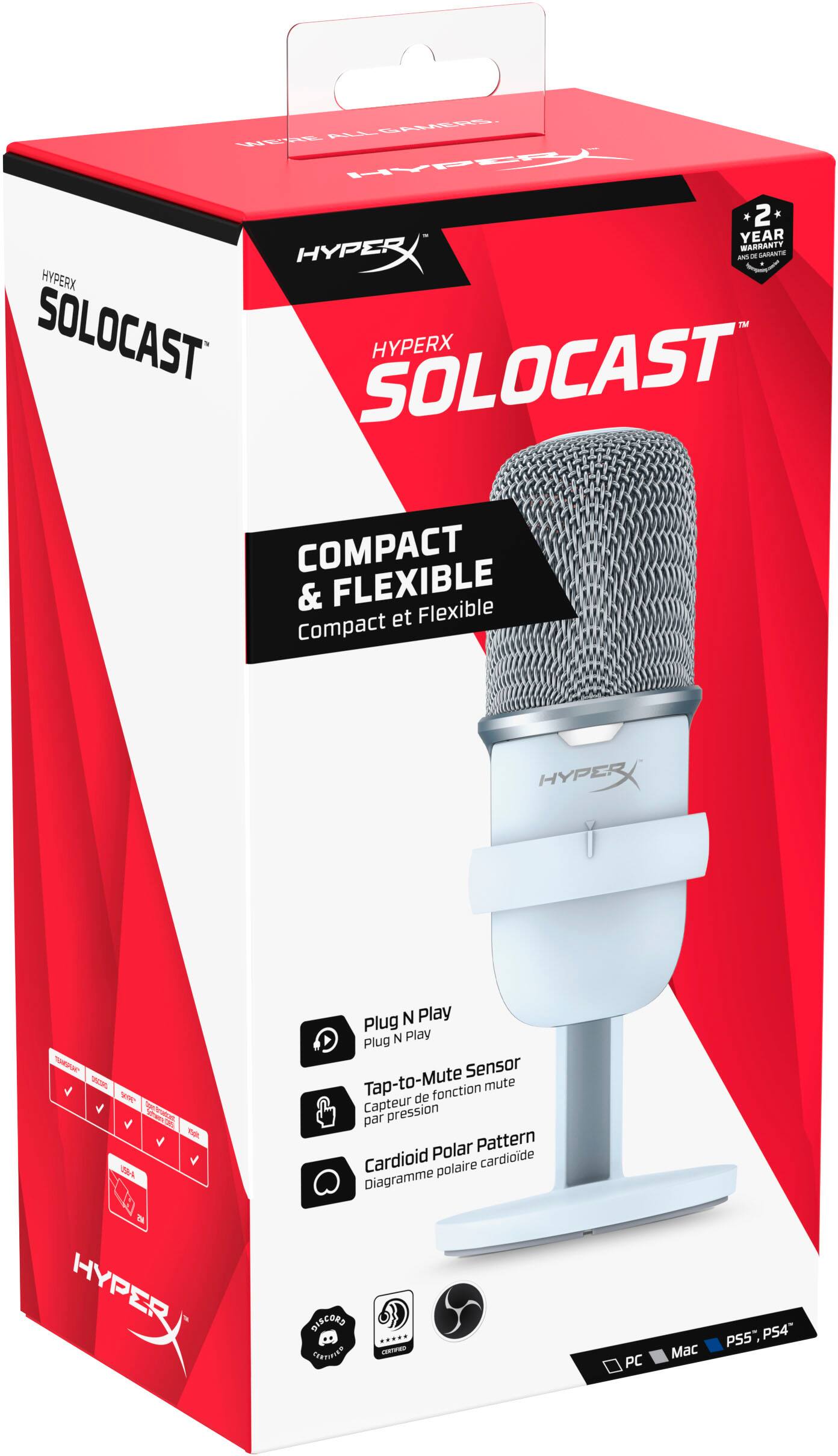 Alt View 16. HyperX - SoloCast Wired Cardioid USB Condenser Gaming Microphone - White.