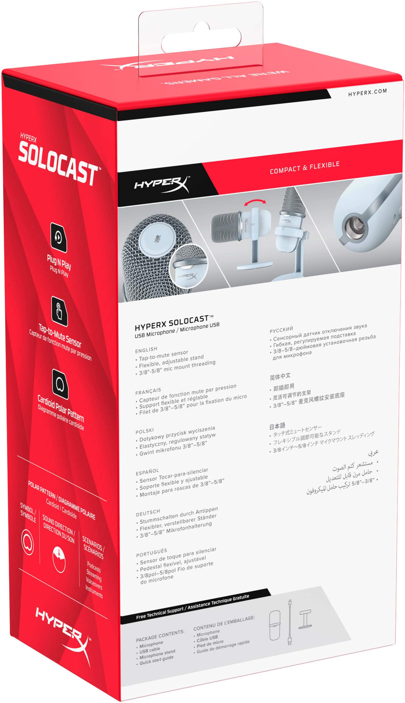 Alt View 17. HyperX - SoloCast Wired Cardioid USB Condenser Gaming Microphone - White.