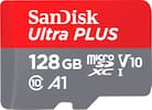 Front. SanDisk - Ultra PLUS 128GB microSDXC UHS-I Memory Card - Gray/Red.