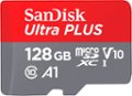Front. SanDisk - Ultra PLUS 128GB microSDXC UHS-I Memory Card - Gray/Red.