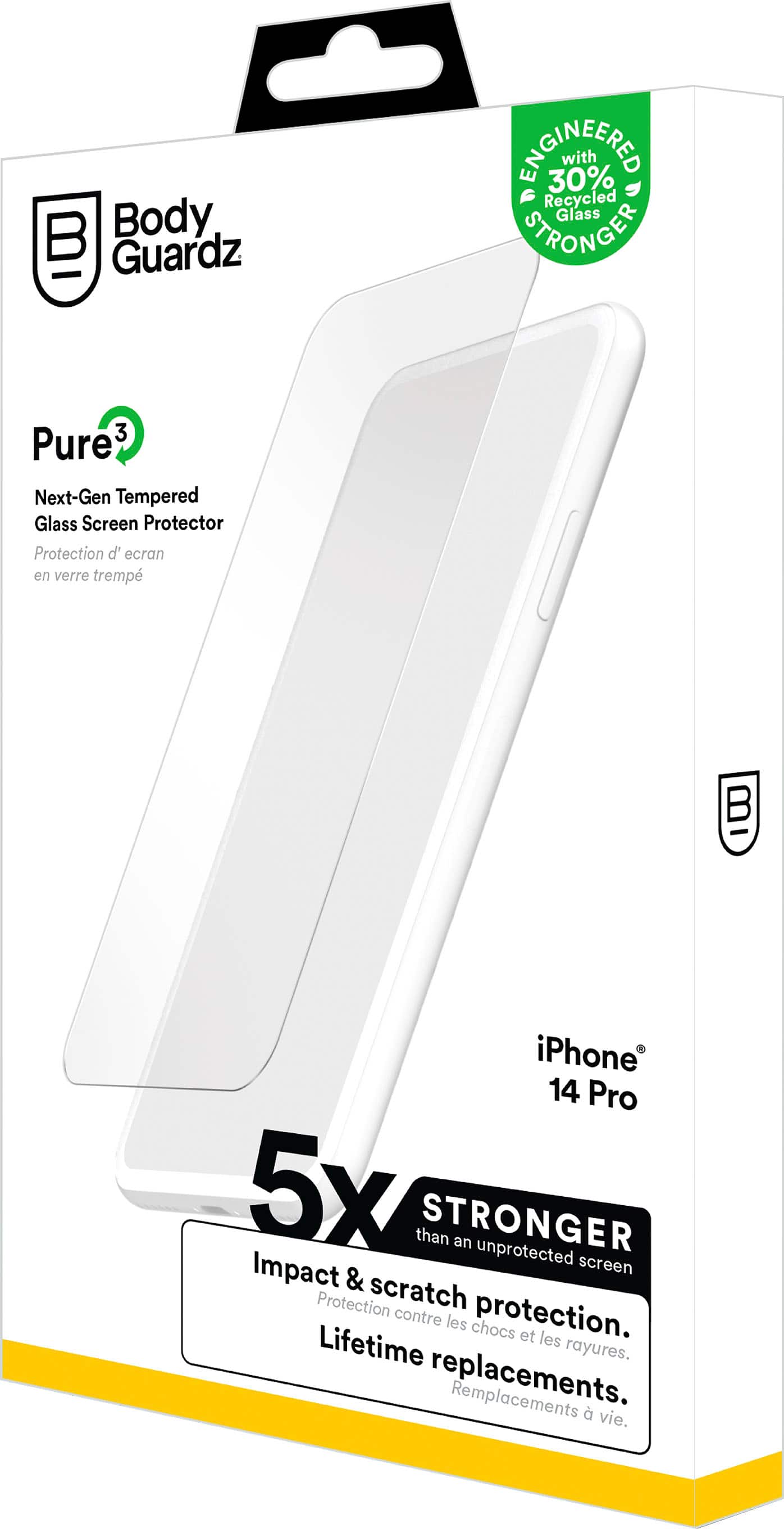 Alt View 14. BodyGuardz - Pure 3 Glass Screen Protector for Apple iPhone 14 Pro - Clear.