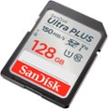 Front. SanDisk - Ultra PLUS 128GB SDXC UHS-I Memory Card - Black/Silver.