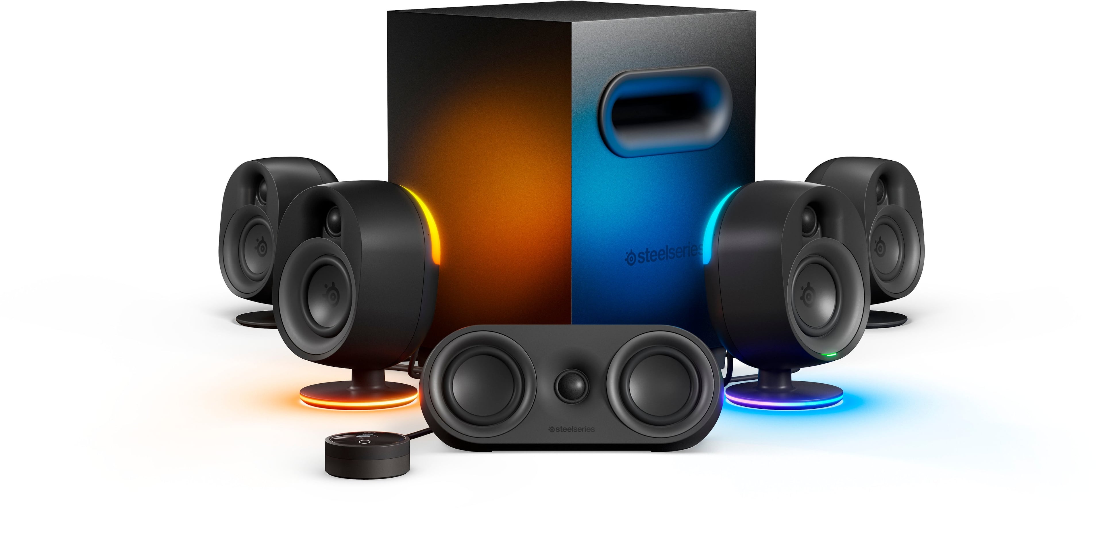 SteelSeries - Arena 9 5.1 Bluetooth Gaming Speakers with RGB Lighting (6 Piece) - Black - Front_Zoom