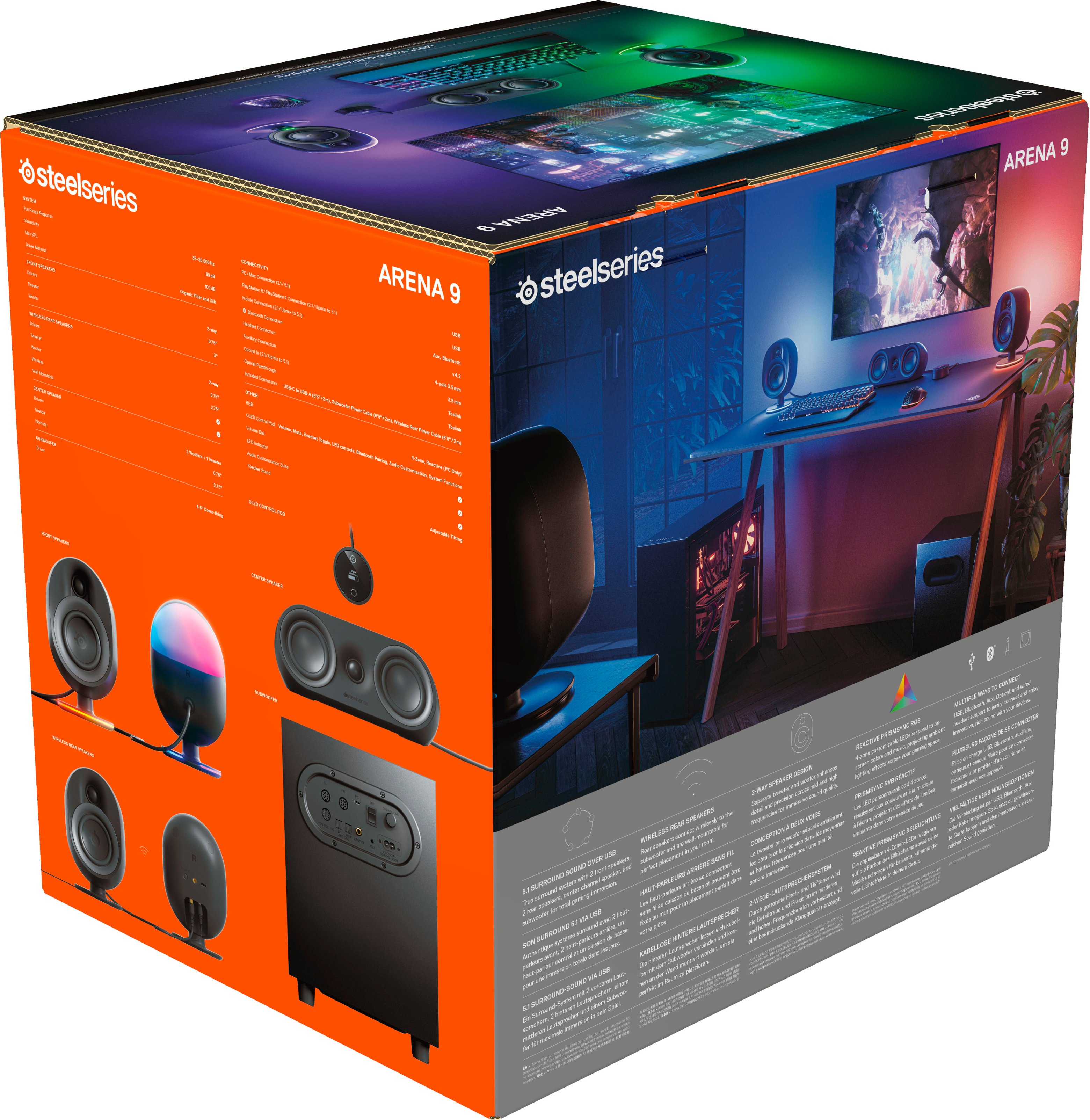 KIt Caixas Som Gamer SteelSeries Arena 9 RGB 5.1 Com Bluetooth