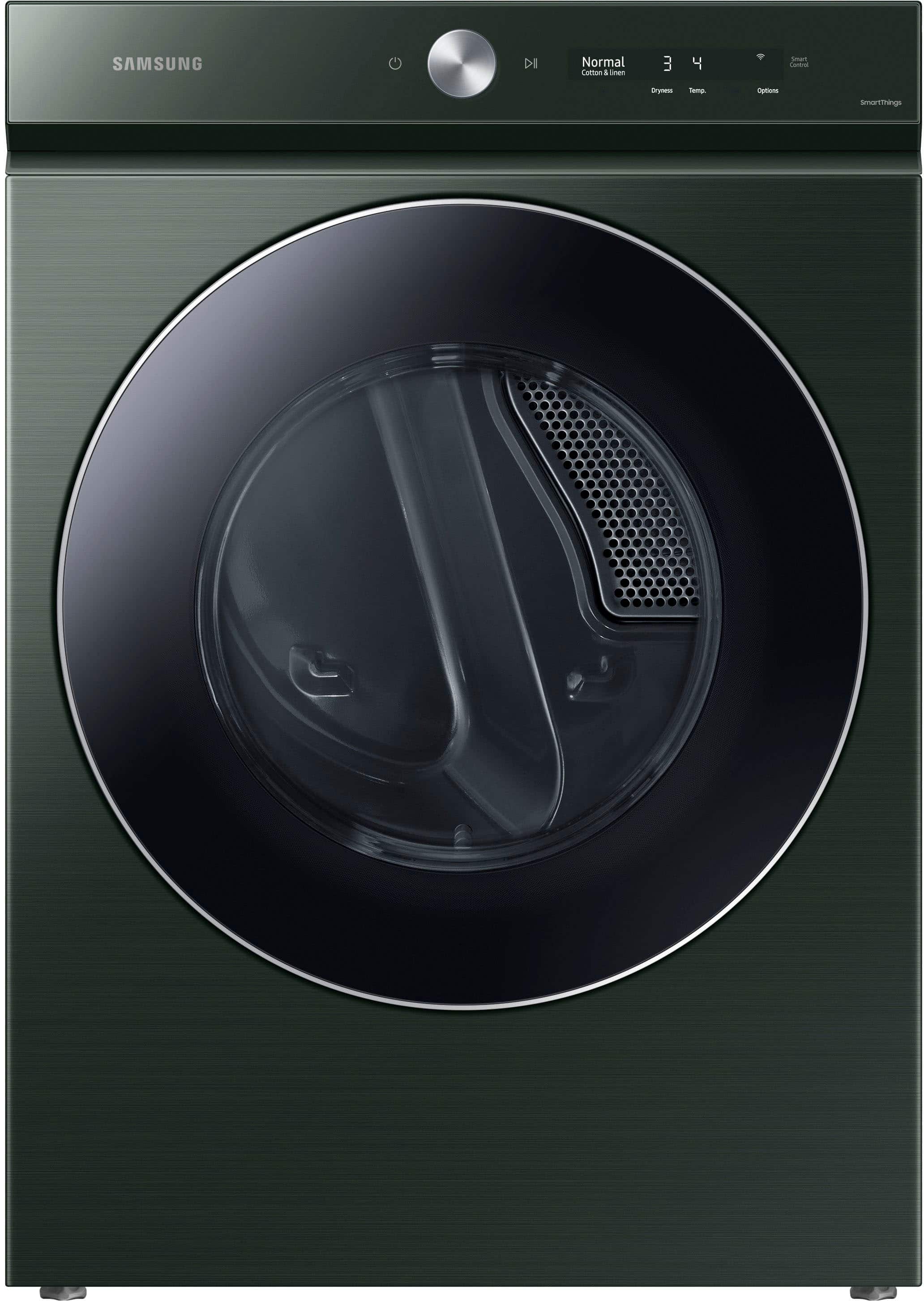 Front. Samsung - BESPOKE 7.6 Cu. Ft. Stackable Smart Electric Dryer with Steam and AI Optimal Dry - Forest Green.
